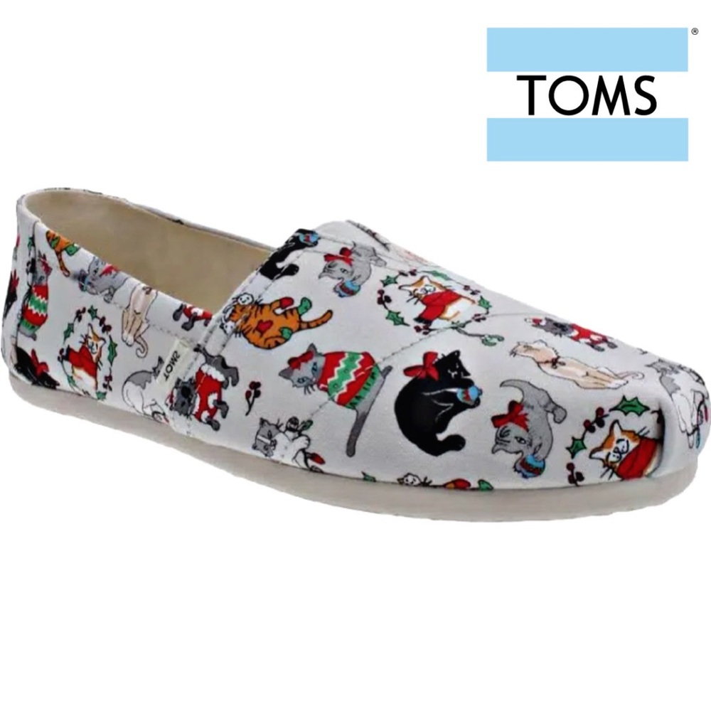 TOMS NWT Belmont Holiday Cats Print Alpargata Shoes